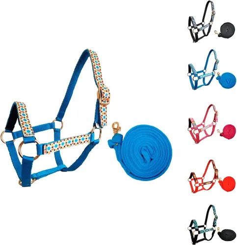 Miniatura 5 de Tahoe Tack Arnes de nylon mini con patrón para caballo con muserola acolchada y cuerda de nailon de agarre suave de 7' - Garantía de 6 meses