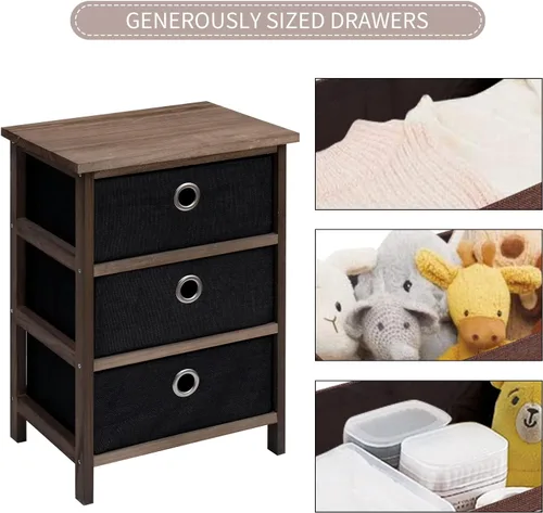 Miniatura 5 de Babion Juego de 2 mesitas de noche, mesitas de noche para dormitorio, mesita de noche con 3 cajones extraíbles, mesas auxiliares para dormitorio