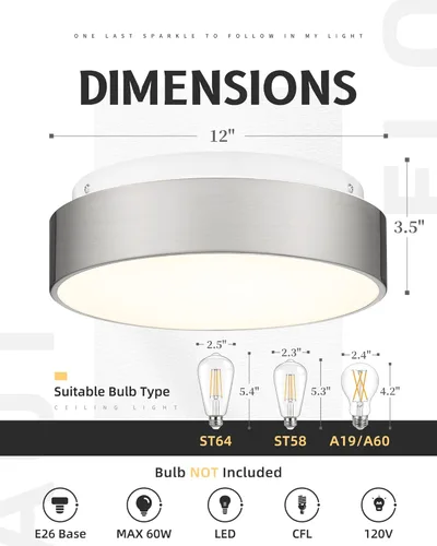 Miniatura 4 de AUTELO Lámpara de techo de montaje empotrado de 12 pulgadas, pantalla de vidrio esmerilado, lámpara de techo de 2 luces cerca del techo en acabado