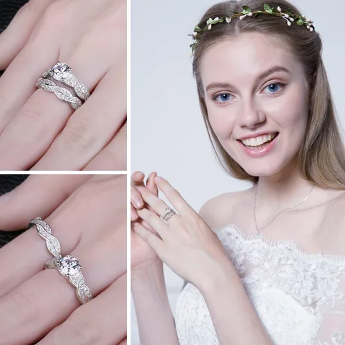 Miniatura 12 de JewelryPalace Anillos de compromiso para mujer, plata de ley 925 chapada en oro de 14 quilates, anillos de promesa de circonita cúbica para ella
