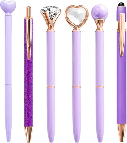 Miniatura 8 de YOXMJDB Bolígrafos elegantes para mujer, 6 piezas de bonitos bolígrafos azules de punta redonda, bolígrafo de tinta negra de 1.0 mm de punta media
