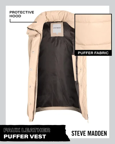 Miniatura 2 de Steve Madden Chaleco para mujer Chaleco de invierno acolchado de piel sintética para mujer Chaqueta acolchada sin mangas (S-XL)