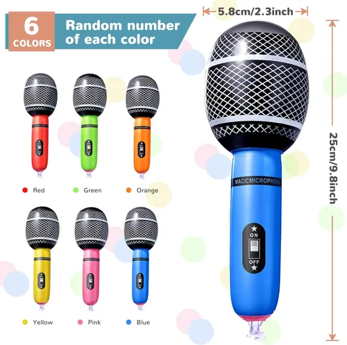 Miniatura 2 de Zhanmai 72 micrófonos inflables de colores surtidos, accesorios de micrófono inflables, juguetes de plástico para niños, concierto musical