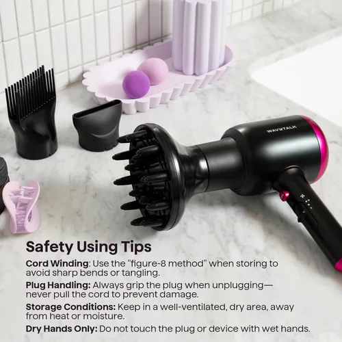 Miniatura 8 de Secador de pelo Wavytalk con difusor, secador iónico Blown Away para cabello rizado con peine, secador de 1875 W de secado rápido con tecnología