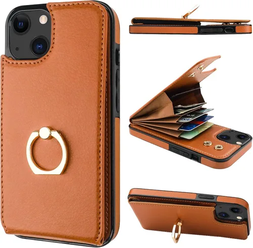 Miniatura 15 de Folosu Compatible con iPhone 13 Funda Cartera con Portarjetas, Soporte de Anillo para Dedo con Rotación de 360° Función de Atril Protectora Bloqueo
