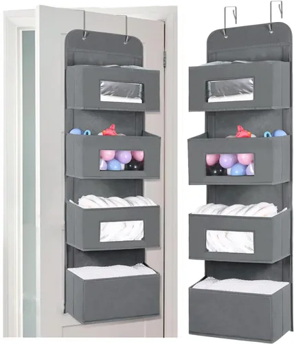 MAX Houser Organizador para colgar sobre la puerta con 4 estantes y 2 ganchos de metal, organizador de almacenamiento de pared con 4 bolsillos sobre