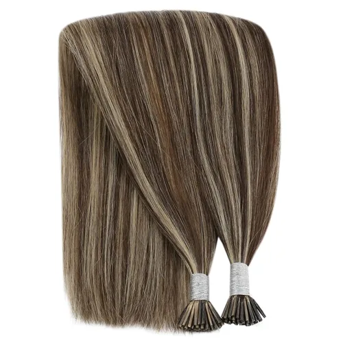 Miniatura 7 de YoungSee Itip - Extensiones de cabello humano con punta en I, color marrón, extensiones de cabello humano con punta en I, con mechas marrón oscuro