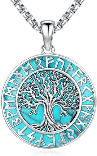Miniatura 9 de Joyas de turquesa para mujeres y hombres de plata de ley 925 con colgante de urna para cenizas, collar con medallón de imagen, martillo de Thor