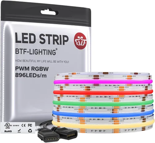 Miniatura 14 de BTF-LIGHTING FCOB COB Tira de luz LED RGBW 6500K 896LED/m 3m DC12V Flexible de cambio de color de alta densidad y luz uniforme de 12mm de ancho