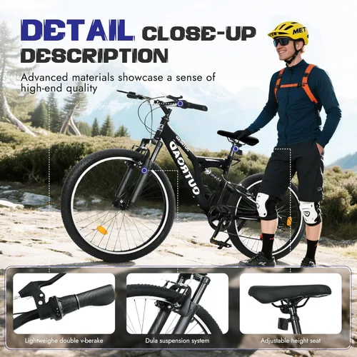Miniatura 4 de Bicicleta de montaña para adultos, hombres y mujeres, 26 pulgadas 7 velocidades Mountian bicicleta con doble suspensión completa, doble freno V