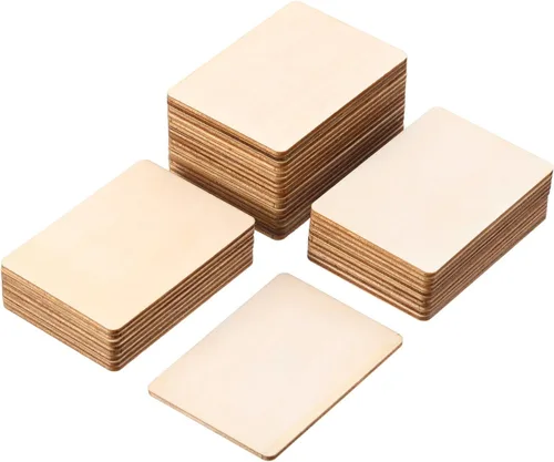 Miniatura 5 de Boao Cuadrados de madera en blanco, piezas de madera sin terminar, esquinas redondas cuadradas de madera para proyectos de manualidades, decoración