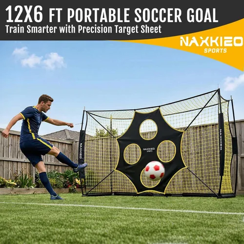 Miniatura 2 de Portería de fútbol, portería de fútbol de 12 x 6 pies para patio trasero, objetivo de precisión y conos de entrenamiento incluidos, base de metal