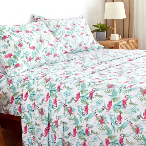 Miniatura 19 de KACEMOO Juego de sábanas California King de 4 piezas, sábanas con estampado floral, diseño bohemio, sábanas refrescantes de microfibra cepillada