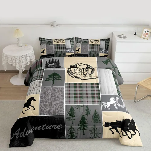 Miniatura 166 de Juego de edredón de oso y ciervo, tamaño individual, ropa de cama de animales salvajes de caza, colcha rústica de cabaña, casa de campo, cuadros