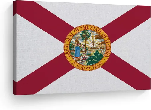 Smile Art Design Lienzo impreso con la bandera del estado de Florida, capital del estado de los Estados Unidos, arte de pared con bandera del estado