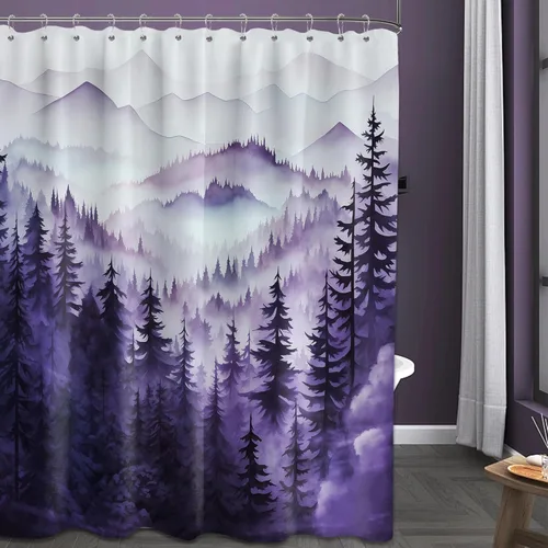 Miniatura 17 de Cortina de ducha azul marino de bosque Cortina de ducha azul oscuro de montaña y naturaleza para decoración de baño de hombres, tela impermeable