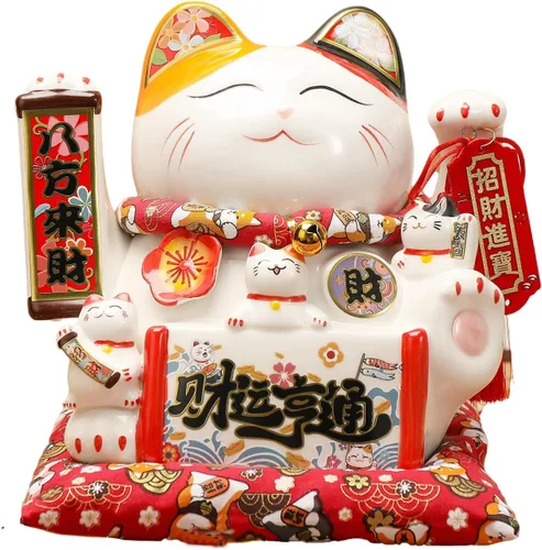 Miniatura 10 de Estatua de la suerte, figuras de gato de cerámica china, estatua de la suerte, alcancía, dinero japonés, fortuna, gato, decoración de regalo