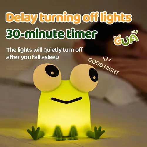 Miniatura 6 de Luz nocturna de rana para niños, bonita luz nocturna de silicona regulable para guardería, lámpara de noche recargable, regalos creativos portátiles