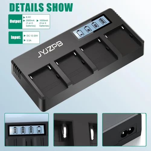 Miniatura 3 de JYJZPB Cargador rápido NPF de 4 canales para cargador de batería Sony NP-F970, NP-F550, NP-F570, NP-F750, NP-F770, NP-F930, NP-F950, NP-F960 Batería