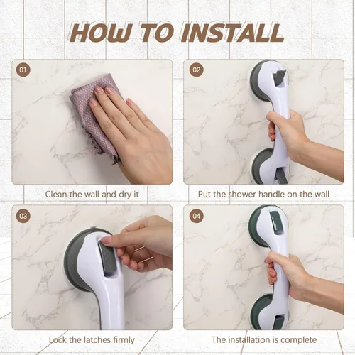 Miniatura 5 de Qunclay Paquete de 4 barras de agarre de 12 pulgadas para bañeras, mango de ducha, barras de apoyo para ducha para personas mayores, discapacitados