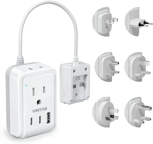Miniatura 14 de Kit de Adaptador de Viaje Universal, VINTAR PD Adaptador de Corriente Internacional de 35W con 3 Puertos USB (2 USB C) y 4 Salidas de CA, Conectores