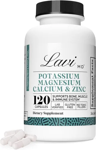 Suplemento de potasio magnesio y zinc y calcio para la salud ósea, el músculo y el sistema inmunológico - Complejo mineral con aspartato de zinc