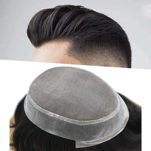 Miniatura 9 de Toupee - Pieza de cabello humano virgen transpirable para hombres, tupé real, sistema de reemplazo de cabello para hombre, mono, fino, 6X8#1, negro