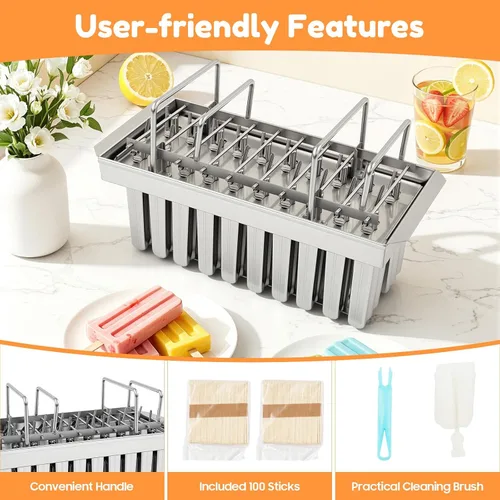 Miniatura 8 de Juego de moldes para hacer paletas, 20/30 piezas, kit de moldes de paletas de hielo de acero inoxidable, soporte para palitos de helado de paletas