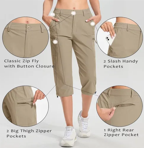 Miniatura 3 de TACVASEN Pantalones capri de senderismo para mujer, 5 bolsillos, ligeros, de secado rápido, debajo de la rodilla, pantalones cortos deportivos