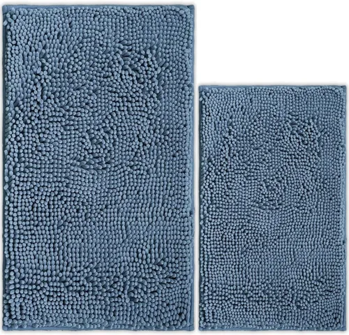 Miniatura 42 de Juego de 2 tapetes de baño de chenilla, superabsorbentes, con fuerte respaldo antideslizante de PVC, tapetes de baño para baño, peludos