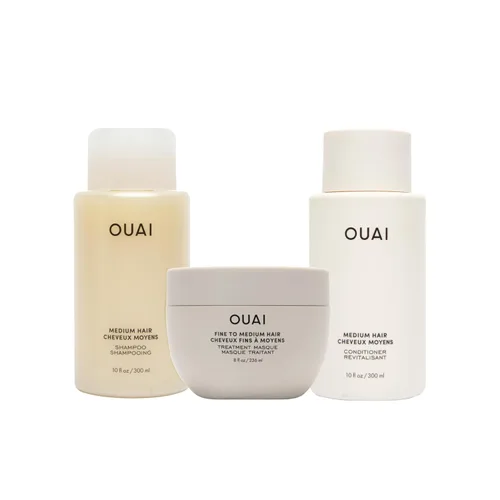 OUAI Paquete de cabello mediano – Champú (10 onzas), acondicionador (10 onzas) y mascarilla de tratamiento capilar (8 onzas líquidas) con manteca de