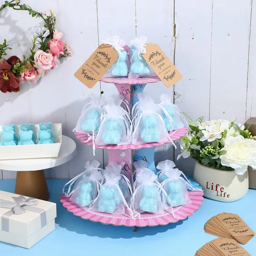 Miniatura 7 de Buryeah Juego de 48 regalos de oso para baby shower para invitados, jabón de oso pequeño con etiquetas de agradecimiento, jabón hecho a mano