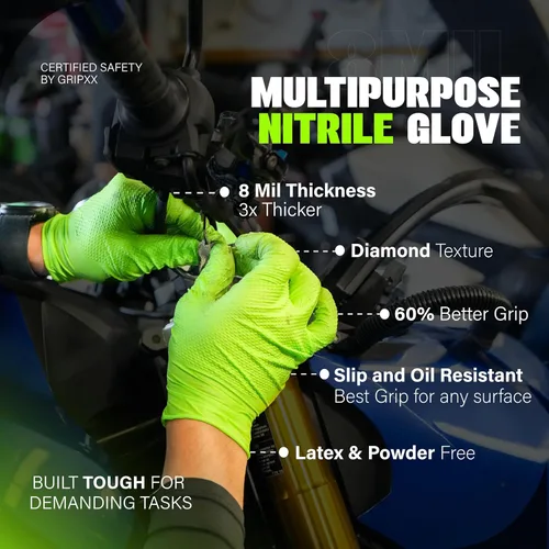 Miniatura 6 de GRIPXX Herkules Grip guantes de nitrilo verde de alta resistencia de 8 mil, textura de diamante 3D elevada - libres de látex y polvo - industriales