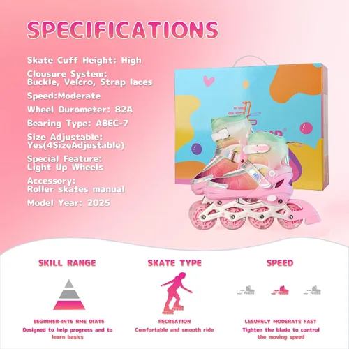 Miniatura 4 de Patines en línea ajustables para niños, niñas y adultos, patines con todas las ruedas que se iluminan para exteriores, para principiantes, jóvenes