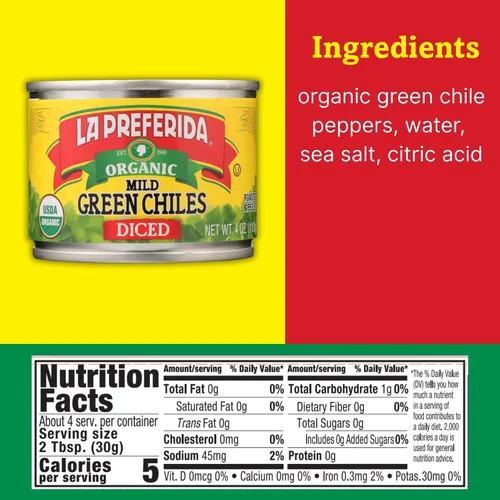Miniatura 2 de La Preferida Pimientos verdes orgánicos picados tostados al fuego y pelados perfectos para tacos, cazuelas y nachos, 4 onzas (paquete de 6)