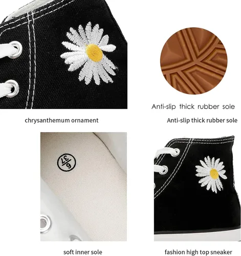 Miniatura 2 de Tenis de lona de caña alta con cordones para mujer, estilo informal, ideales para caminar