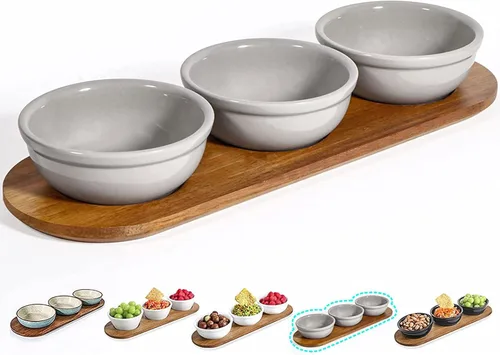 Miniatura 10 de Artena Juego de 6 Tazas de 177ml de Cerámica Sólida Turquesa para Chips y Dip con Bandeja de Madera de Acacia, Tazas de Servir Pequeñas de 11.4cm