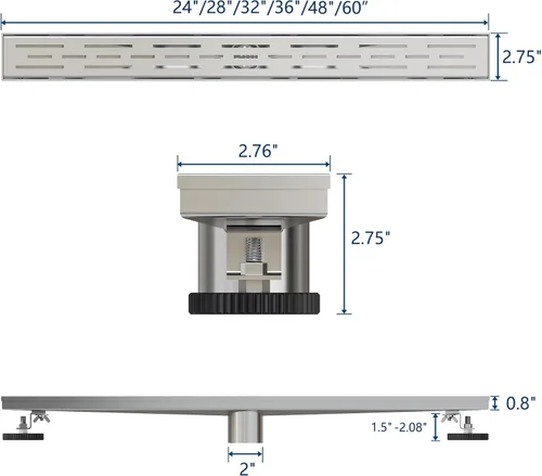 Miniatura 2 de Neodrain - Drenaje lineal rectangular de 24 pulgadas con rejilla de patrón de ladrillo, desagüe de piso de acero inoxidable cepillado 304 para baño