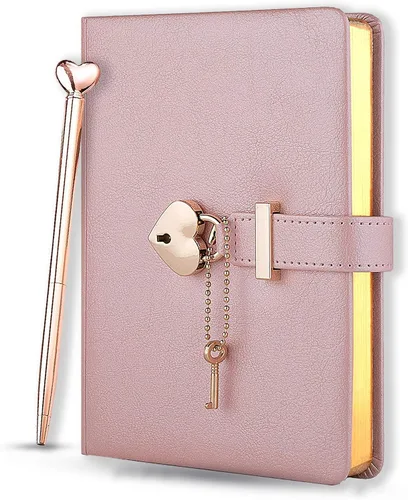Miniatura 10 de Diario con cerradura en forma de corazón con llave, cubierta de cuero sintético, organizador personal, cuaderno secreto para niñas y mujeres