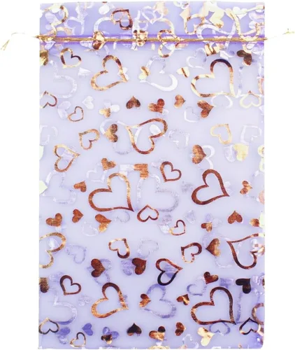 Miniatura 10 de 8 x 12 pulgadas 100 bolsas de flores de corazón con cordón de organza bolsa de regalo de joyería bolsa de dulces con cordón de regalo de boda