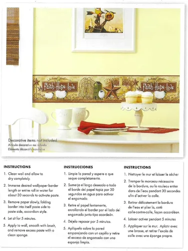 Miniatura 3 de CONCORD WALLCOVERINGS ™ Borde de papel tapiz prepegado – Faith Hope Love, diseño patriótico de estrella de granero, decoración tradicional americana