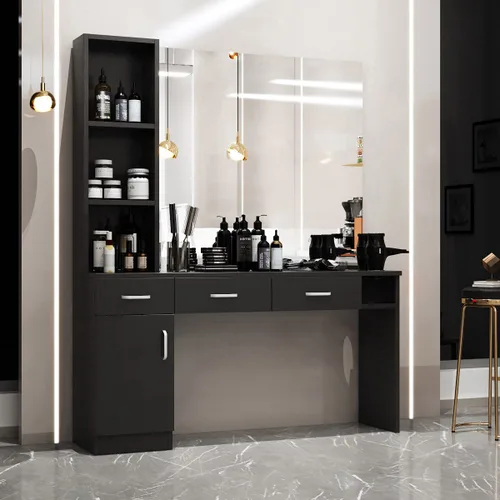 Miniatura 12 de Paddie Estaciones de peluquería de montaje en pared para estilista, juego de equipos de peluquería para estilista, muebles de spa de belleza