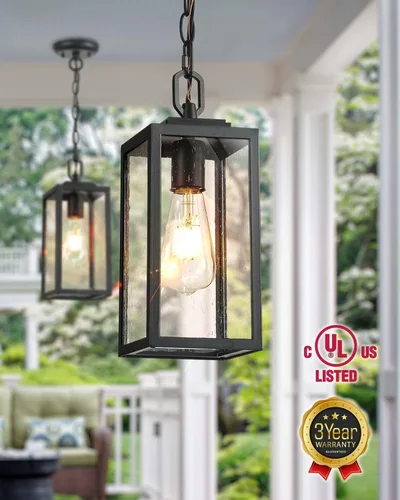 Miniatura 2 de VIANIS Luces colgantes al aire libre, lámparas colgantes exteriores para porche delantero, moderna iluminación exterior negra para patio con vidrio