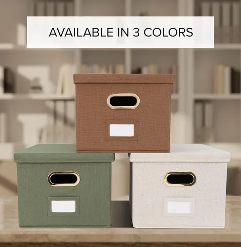 Miniatura 7 de ZICOTO Caja organizadora decorativa de archivos, juego de 2 archivadores plegables de lino con asas, perfectos para almacenar todos tus documentos