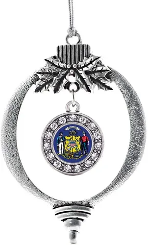 Miniatura 231 de Inspired Silver - Twin One - Adorno festivo de Navidad de plata - Adorno festivo de árbol de Navidad con dije de círculo y circonita cúbica