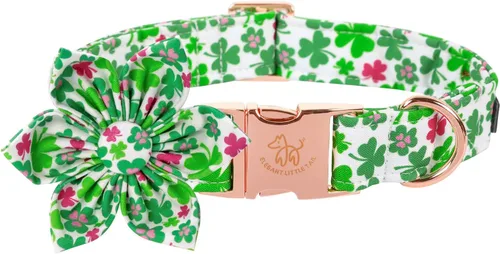 Elegant little tail Collar de perro de San Patricio con flor, collares de perro con flores, trébol verde, regalo para mascotas, collares ajustables