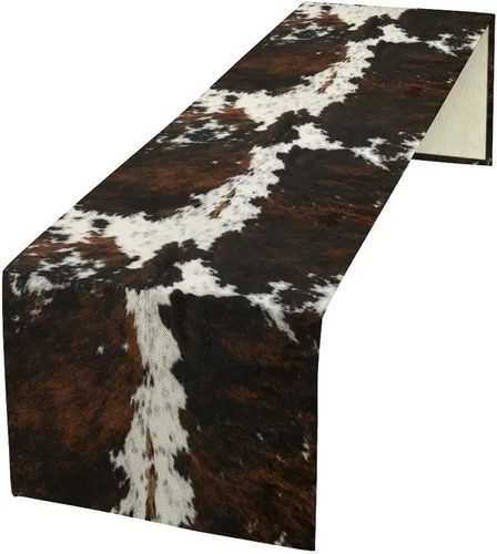 Miniatura 44 de Camino de mesa con estampado de vaca, camino de mesa estilo occidental con estampado de cuero de vaca en blanco y negro, decoración de mesa