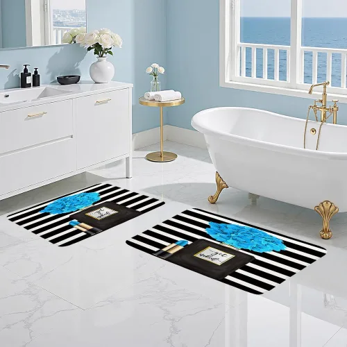 Miniatura 7 de Perfume negro flor moda niña alfombras de cocina abstracto geométrico rayas modernas simples contemporáneas mujer dama lápiz labial cocina fregadero