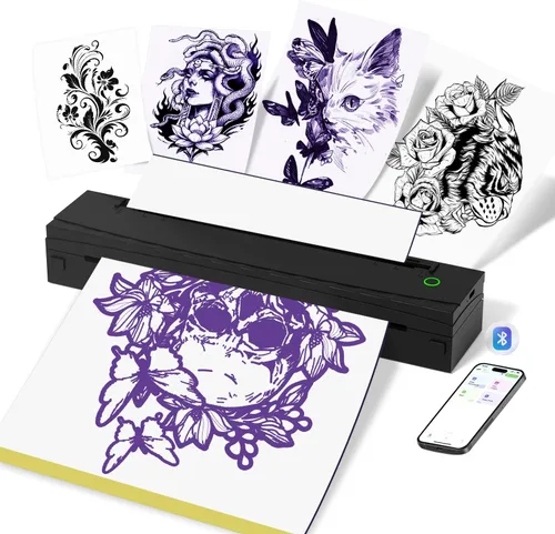 Impresora de plantillas de tatuajes, máquina térmica Bluetooth para tatuajes, D80 impresoras portátiles para tatuajes con 10 piezas de papel de