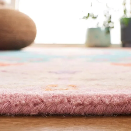 Miniatura 4 de SAFAVIEH Bellagio Collection - Alfombra decorativa de 2 x 3 pies, azul y rosa, hecha a mano de lana de medallón, ideal para zonas de alto tráfico